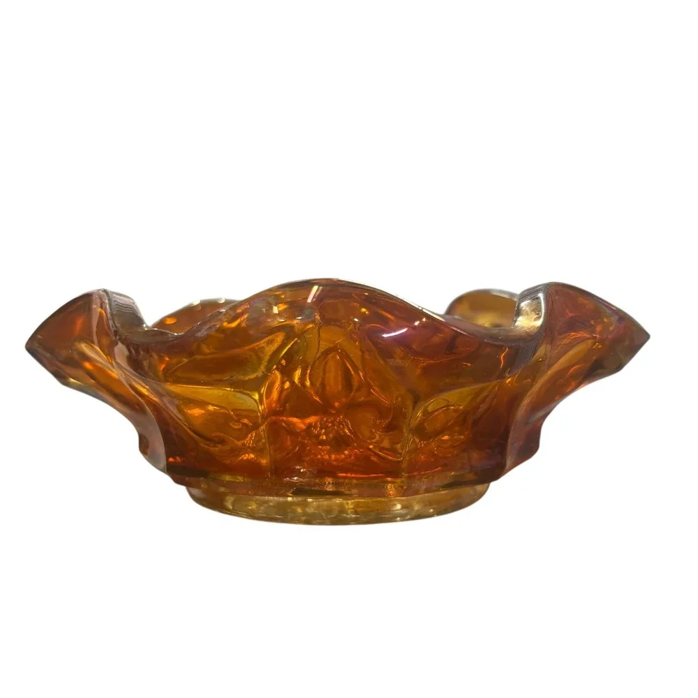 Vintage Marigold‎ Carnival Glass Bowl Grape Cluster Ruffled Edge 6 Inch